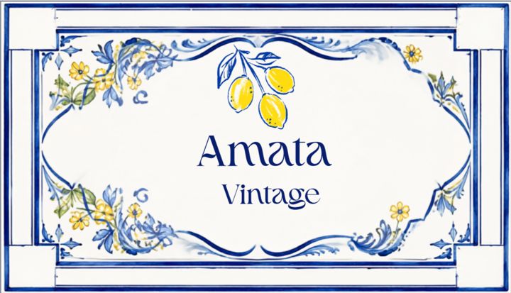 Amata Vintage logo: blue tile with lemons